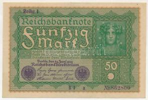 Németország / Weimari Köztársaság 1919. 50M "BI 862800" T:AU,XF Germany / Weimar Republic 1919. 50 Mark "BI 862800" C:AU,XF Krause 66.