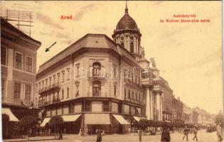 1908 Arad, Andrássy tér és Weitzer János utca sarok, Központi Divatáruház, piac. W. L. 502. / square, fashion store, market (EK)