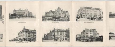 Temesvár, Timisoara; Leporellolap 9 lappal (18 kép), közte laktanya, vágóhíd. Szecessziós hölgy kere...