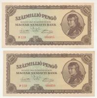 1946. 100.000.000P (2x) sorszámkövetők "P 119 084915 - P 119 084916" T:AU Hungary 1946. 100.000.000 Pengő (2x) consecutive serials "P 119 084915 - P 119 084916" C:AU Adamo P27