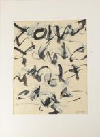 Wagner János (1936-2022): Levelek Japánból II. Tus, papír, jelezve balra lent: Wagner. Paszpartuban. Hátoldalán autográf felirattal. 47,5×36,5 cm.