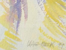 Wagner János (1936-2022): Hullámverés,1999. Akvarell, papír, jelezve jobbra lent: Wagner 99. Paszpar...