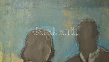 Wagner János (1936-2022): Ketten, 1967. Vegyes technika, farost, jelezve jobbra lent: WJ. Hátoldalán...