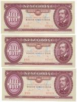 1989. 100Ft (3x) sorszámkövetők "B 935 037476 - B 935 037478" T:UNC Adamo F36
