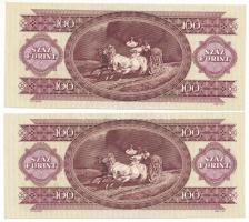 1992. 100Ft (2x) sorszámkövetők "B 382 054624 - B 382 054625" az egyik nyomdai festékfolto...