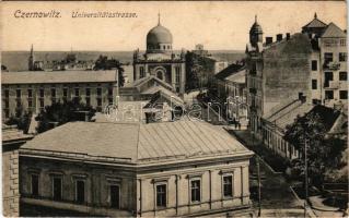 1936 Chernivtsi, Czernowitz, Cernauti, Csernyivci (Bukovina, Bucovina, Bukowina); Universitätsstrasse. Verlag Leon König / University Street, synagogue (EK)
