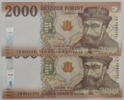 2020. 2000Ft (2x) sorszámkövetők "CH 0945281 - CH 0945282" T:AU