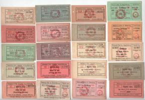 1926-1942. 28db-os izraelita (zsidó) hitközségek vágatási bárcáiból, értékjegyeiből álló tétel, Koronában, Pengőben (és Fillérben) meghatározott értékjegyek, súlyban meghatározott húsok után, illetve klf haszonállatok vágatásáról (liba, juh, kacsa, borjú) T:AU,XF