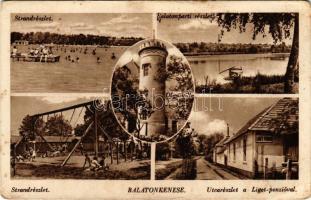 Balatonkenese, Olga-villa, strandrészlet, balatonparti részlet, utcarészlet a Liget- panzióval (EB)