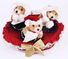 Elemmel működő zenélő és táncoló medvefigurás karácsonyi dísz, eredeti dobozában, h: 26 cm