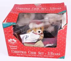 Elemmel működő zenélő és táncoló medvefigurás karácsonyi dísz, eredeti dobozában, h: 26 cm