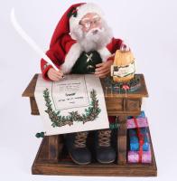 Nagyméretű, elemmel működő zenélő, világító, író mikulás asztaldísz, dobozában, újszerű 36x44 cm