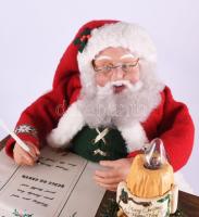 Nagyméretű, elemmel működő zenélő, világító, író mikulás asztaldísz, dobozában, újszerű 36x44 cm