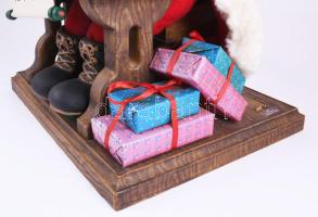 Nagyméretű, elemmel működő zenélő, világító, író mikulás asztaldísz, dobozában, újszerű 36x44 cm