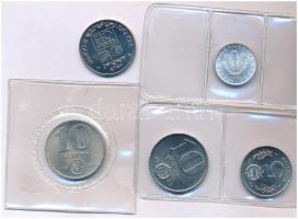 1981. 10Ft Ni "FAO" lezárt fóliatokban + 1983. 20f Al + 5Ft Ni + 10Ft Ni "FAO" sor, eredeti műbőr tokban, tanúsítvánnyal (a tok belső lapja kiszakadt) + 1985. 20Ft Cu-Ni "FAO" kapszulában T:UNC