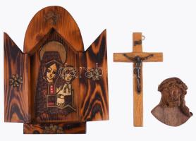 3 darab fa kegytárgy dísz, h: 24 cm alatt