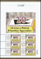 2025 10 éves a Pátria Filatéliai Egyesület tematikus megszemélyesített hatos kisív