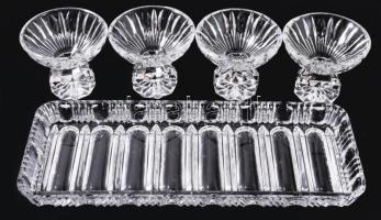 Kristály 4 személyes likőrkínáló készlet, hibátlan, 23x9 cm, m: 6 cm