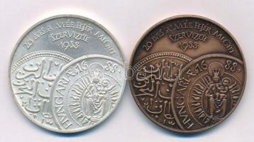 Fritz Mihály (1947-) 1988. "20 éves a MÉE Fejér megyei Szervezete 1988 / Veretett a törökök kivonulásának 300. évfordulóján" kétoldalas Ag, peremén "SZG" jelzéssel és bronz emlékérem pár (35,40g/0.835/42,5mm) T:UNC,AU (eredetileg PP) patina