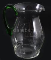 Régebbi fújt üveg kancsó, zöldüveg füllel, hibátlan, m: 18 cm