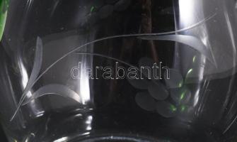 Régebbi fújt üveg kancsó, zöldüveg füllel, hibátlan, m: 18 cm