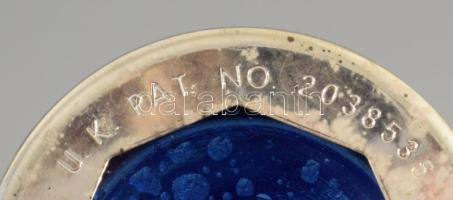 Angol királykék üveg kakaószóró, ezüstözött fém szerelékben, jelzett, m: 13 cm