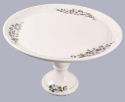Virágmintás porcelán talpas kínáló, jelzés nélkül, hibátlan, d: 25 cm, m: 16 cm