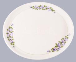 Virágmintás porcelán talpas kínáló, jelzés nélkül, hibátlan, d: 25 cm, m: 16 cm