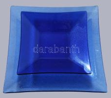 Kétrészes királykék üveg kínáló, hibátlan, 27x27 cm