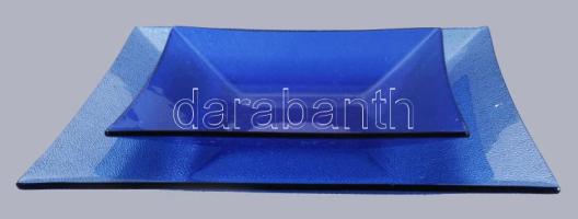 Kétrészes királykék üveg kínáló, hibátlan, 27x27 cm