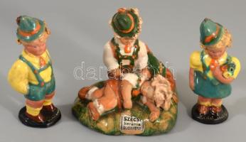 Szécsi Jolán: 3 darab hózentrógeres figura, jelzett, kopással, m: 11 cm
