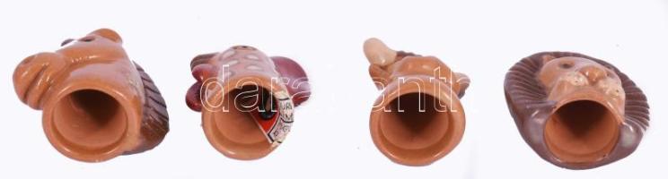 4 db állatfejes mázas kerámia ujjbáb, az egyiken Iparművészeti Vállalatos zsűri címkével, kis mázlep...