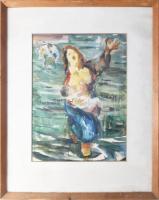 Litkey György (1907-1975): Anya gyermekével, 1956. Akvarell, ceruza, papír. Jelezve jobbra lent. 38,...