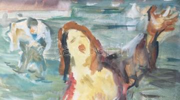 Litkey György (1907-1975): Anya gyermekével, 1956. Akvarell, ceruza, papír. Jelezve jobbra lent. 38,...