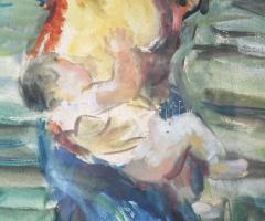 Litkey György (1907-1975): Anya gyermekével, 1956. Akvarell, ceruza, papír. Jelezve jobbra lent. 38,...