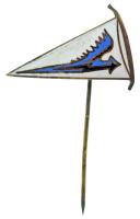 1939-1945. "A 2/4. vadásszázad 'Nyíl' jelvénye" zománcozott, háromszögletes jelvény (27x18mm) T:AU,XF Hungary 1939-1945. Badge of the 2/4 Fighter Squadron 'Arrow' enamelled triangular badge (27x18mm) C:AU,XF  Sallay 159.