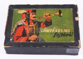 1959 Történelmi fejtörő társasjáték 50 db kártyával, leírással (sérült), eredeti, sérült dobozában