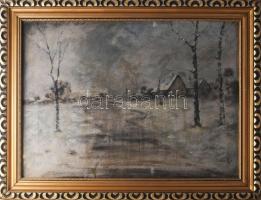 Olvashatatlan jelzéssel: Téli táj. Olaj, vászon. 45×60 cm. Dekoratív fakeretben.