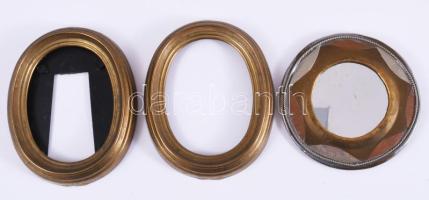 2 darab bronz képtartó 10,5x8,5 cm + tükör d: 9 cm