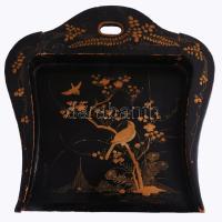 Antik lakkozott morzsalapát, sérült, 22x22 cm