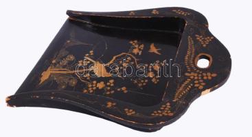 Antik lakkozott morzsalapát, sérült, 22x22 cm