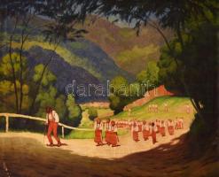 D. Némethy Miklós (1880-?): Erdélyi búcsújárók, 1934. Olaj, vászon. Jelezve balra lent. 80×100 cm. A...