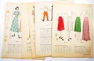 Butterick Patterns U.S.A. női divatillusztrációk, 6 db kétoldalas nyomtatvány, változó állapotban, 35,5x27 cm