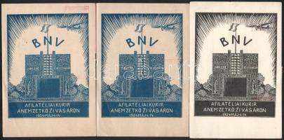 1934 3 db képeslap frankotyp bélyegzéssel, 3 különböző színű Vásár emlékívvel, BNV és JUBILEHE levél...