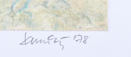 Khell Csörsz (1953-): Balatoni kikötő, 1978. Kísérleti akvarell technika, papír, jelzett. Kartonra k...