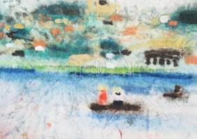 Khell Csörsz (1953-): Balaton, 1978. Kísérleti akvarell technika, papír, jelzett. Kartonra kasírozva...