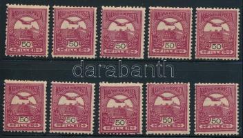 1904 Turul 50f 10 db borvörös színű bélyeg (6.000)