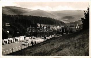 Borszék, Borsec; Részletes látkép napfürdővel. Heiter György udvari fényképész felvétele és kiadása / spa, sunbathing, villas