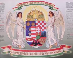 Magyarország angyalos kőzépcímere. Magyar Ereklyés Országzászló Nagybizottsága kiadása. 46x35 cm