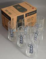 "Kalinka" long drinkes pohárkészlet, kétfejű sasos, koronás logóval, eredeti dobozában, 6 db, 0,3 l, m: 15 cm